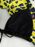 Leopard Printed Long Sleeve Beach Cover-up Bikini Women Swimwear Female Swimsuit Three-pieces Bikini Set Micro Bathing Suit Swim