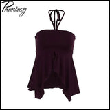 Phantasy Fashion Halter Crop top Fashion Brown Tank Top Women Sexy Split Camisole Lady Night Out Streetwear 2026 Summer Clothing
