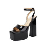 NASBAVI Square Toe Women Patent Thick Platform Sandals High Chunky Heels Ankle Straps Summer Leopard Shoes Custom Colors