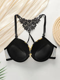 Women's sexy lingerie set with front buckle chrysanthemum pattern and steel ring gathering push up underwear set A3116
