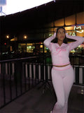 2026 New Women Ins Fashion Solid Color Sexy Straight Shoulder Contrast Stitch Long Sleeve 2 Piece Outfit