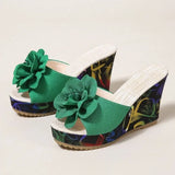 2026 New Women Platform Beach Wedges Sandals Fashion Flower Women Casual High Heel Slippers