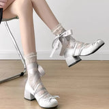 Lolita Cross Strap Pink Round Toe Shoes Ladies Sweet Butterfly Knot Med Heels Mary Janes Shoes Women Fashion Party Shoes Mujer