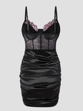 Hot Girls Slim Spaghetti Strap Mini Dresses Women Sexy See Through Flower Lace Fold Package Hip Bodycon Short Dress Club Vestido