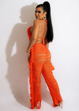 DEKAWomen Tassel Pants Knitted Bra Top Bikini Set Swimsuit Handemade Crochet Bikini Cover Up Tassel Beach Long Wrap Pant
