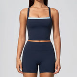 Naked Yoga Suit Workout Clothes Women Back Cross Shockproof Slim Sports Tank Top High Waist Short Fitness Suit Athletic Wear