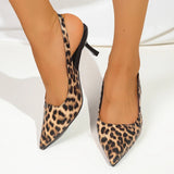 Sexy Leopard Print High Heel Mules Sandals Women Summer Patent Leather Pointed Toe Slingbacks Woman Plus Size 42 Slip On Sandals