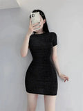 Nightclub High WOMENGAGA Waist Women Slim Mini Dress T Shirt Thin Hot Sexy Korean Women Tops Transparent Summer Fashion 6A26