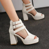 Summer New Style Fashion High-heeled Exposed Toes Women's Sandals Sexy Party Zipper Square Heel Women's Sandals Size 34-50