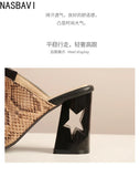 NASBAVI Brand New Ladies Peep Toe Summer Sandals Fashion Mixed Colors Chunky High Heels Women Sandals Party Woman Shoes 35-45