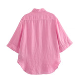 Foridol Casual 2 Pcs Shorts Women Set Linen Cotton Pink Oversize Buttons Shirt+shorts Outfits Summer Autumn White Fashion Set