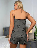 Sexy Summer Women Pajamas Set  Heart Print Sleepwear Cotton Home Clothes Tops And Shorts Cute Soft Sleeveless Nightwear XXXL