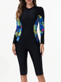 2026 Zipper Rushguard Long Sleeve Surfing Swimsuit Women One Piece Printed Swimwear Female Bather Bathing Swimming Swim Suit XXL