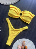 Floral Printed Wrinkled Bandeau Bikini Female Swimsuit Women Swimwear Two-pieces Bikini Set High Cut Bather Bathing Suit Swim