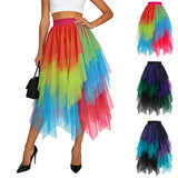 Women's Layered Rainbow Tulle Skirt Dance Tulle Tutu Skirt For Clubwear Carnival Party Skirts Fairy Asymmetrical Layered Faldas