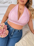Women's Sexy Neck Hanging Plus Size Lingerie Pink Flower Lace Push Up Seamless Bra Daily Casual Bra HR2633