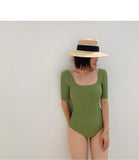 New Korea Sexy Mesh Cut Hollow Out High Waist Swimsuit Lady Monokini One Piece Swimwear Women Swim Bath Suit
