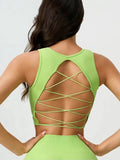 Women's Sexy Threaded Cross Hollow Back Yoga Exercise Fitness Vest Integrated Sports Training Bra Vest for Fitness And Yoga