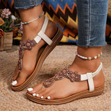 Bohemian Style Flowers Decor Flats Sandals Women Summer 2025 Clip Toe Non Slip Beach Sandalias Mujer Plus Size Slip On Sandles