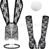 Easter Bunny Girl Cosplay 3-Piece Prop Set - Satin Headband Fluffy Rabbit Tail for Halloween Christmas