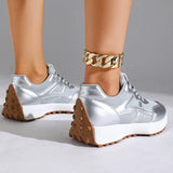 Fashion Thick Sole Silver Sneakers Women 2026 Plus Size 43 Breathable Platform Sport Shoes Woman Anti Slip Lace Up Running Shoes