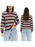 Women's Fall Striped Print T-Shirt Contrast Color Long Sleeve Lapel Neck Button-up Casual Pullover Tops