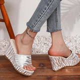 Fashion Stripe Print Thick Bottom Slippers Women New Wedge Chunky Platform Sandals Woman Summer Daily High Heel Slides Female