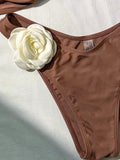 Sexy 3D Flower Patchwork Swimwear Thong Bikini 2024 Women Lace-up Swimsuit Halter Drawstring Swimming Bathing Suit Biquini Mujer