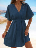 V Neck Lace Short Sleeve Tunic Beach Cover Up Cover-ups Beach Dress Beach Wear Beachwear Female Outfits Bathing kaftan for Women