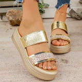 Women Wedge Sandals Casual Comfortable Party Shoes Shiny Crystal Wedges Slippers Women High Heels Chunky Platform Sandals Woman