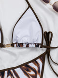 Sexy Coffee Tie Dye Bikini Set 2026 Women Metal Chain Push Up Thong Swimwear Bathing Suit Holiday Cover Up 3 Piece Swimsuit