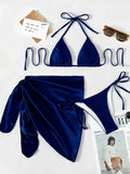3pcs Halter with Skirt Sarong Satin Bikini Women Swimwear Female Swimsuit Three-pieces Bikini Set Micro Bather Bathing Suit Swim
