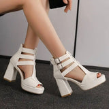 Summer New Style Fashion High-heeled Exposed Toes Women's Sandals Sexy Party Zipper Square Heel Women's Sandals Size 34-50