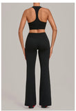 Breathable Stretch Yoga Sets Women Quick Drying Shockproof Sports Bra High Waist Bell Bottom Pants Gym Two-piece Fitness Suit
