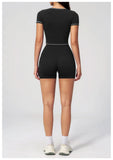 Speed Drying Tight Yoga Sets Women Color Contrast Short Sleeve Slim Sports Top High Waist Leggings Running Fitness Athletic Wear