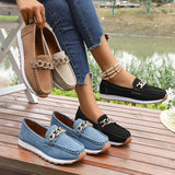 Fashion Metal Chain Soft Sole Flats Shoes Women Spring Autumn Pu Leather Platform Loafers Woman Slip On Non Slip Casual Shoes