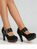 2026 Big Size 33-43 Retro Black Office Lady Buckle Strap Mary Janes Platform Pumps Elegant Red 10.5cm High Heels Shoes Women