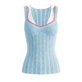 Women's Fashion Internet Celebrity V-Neck Sexy Fake Two-Piece Knitted Vest Top For Woman Pure Desire Casual Elegant U3C0