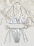 DEKA PU Faux Bikini Set Leather Halter High Leg Cut Female Swimsuit Women Sliver Swimwear Bikini Bather Bathing Suit Swim