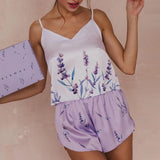 Women's Summer Sexy Pajama Shorts Set 3 Pieces Lace Satin With Silk Sleepwear Robe Fashion And Comfortable Print Nightwear