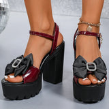 Women's Bow Knot Extreme High Heels Sandals Luxury Wine Red Thick Bottom Sandal Woman Summer Elegant Open Toe Party Sandal Mujer