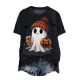 Cute Printed Halloween Shirt For Women Funny Crew Neck Short Sleeve Clothes Top Tee Shirts Halloween Cosplay Tops Humor T-Shirt