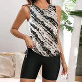 2026 Printed Tankini Set Two Pieces Swimsuit Women Drawstring Swimwear Female & Long knee Shorts Bathing Swimming Swim Suit