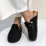 Shiny Rhinestones Outdoor Slippers Women's Shoes 2026 Summer Trend Luxury Platform Sandals Black Buckle Cork Clog Luxury Mules