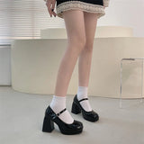 Patent Leather High Heel Mary Jane Shoes Women Elelgant Buckle Strap Platform Pumps Woman Chunky Heels Punk Lolita Shoes Female