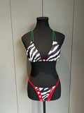 Sexy Red Zebra Print Contrast Bikini Set 2026 Women Double Strap Push Up Bra Bandage Thong Swimwear Bathing Suit Micro Swimsuit