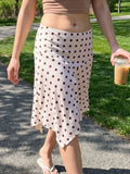 Summer Women's Irregular Hem Midi Skirt Stylish Dots Printed Low Rise Looose A Line Skirts Casual Bohemian Long Skirts