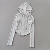 Women's Slim Fit Long Sleeve Hooded Yoga Sports Top Korean Casual Thread Sportswear Active Lifestyle Comfortable Gym Workout Top