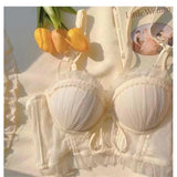 MOYISU Seasons Japanese Lace Bralette Sexy Tushy Panty Comfort Wirefree Minimizer Push Up Bra Set for Small Large Boobs Anti Sag