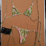 New Boho Style Floral Pattern Women's Micro Bikini Set Bead Decor Swimsuit Sexy Backless Bandage Swimwear Bathing Suit Beachwear